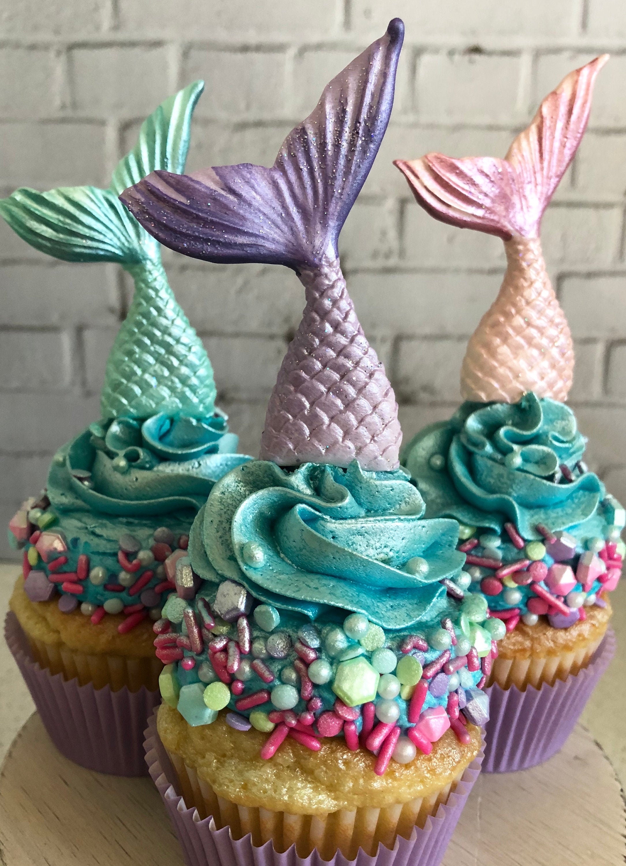 Mermaid Party, Mermaid Tail Edible Cupcake Topper, Mermaid Birthday, Fondant Mermaid Tail Cake Topper, Under the Sea Birthday, Set of 12