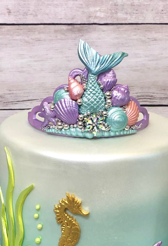 Mermaid Party Cake Topper Sugar Tiara Cake Topper Under The Etsy