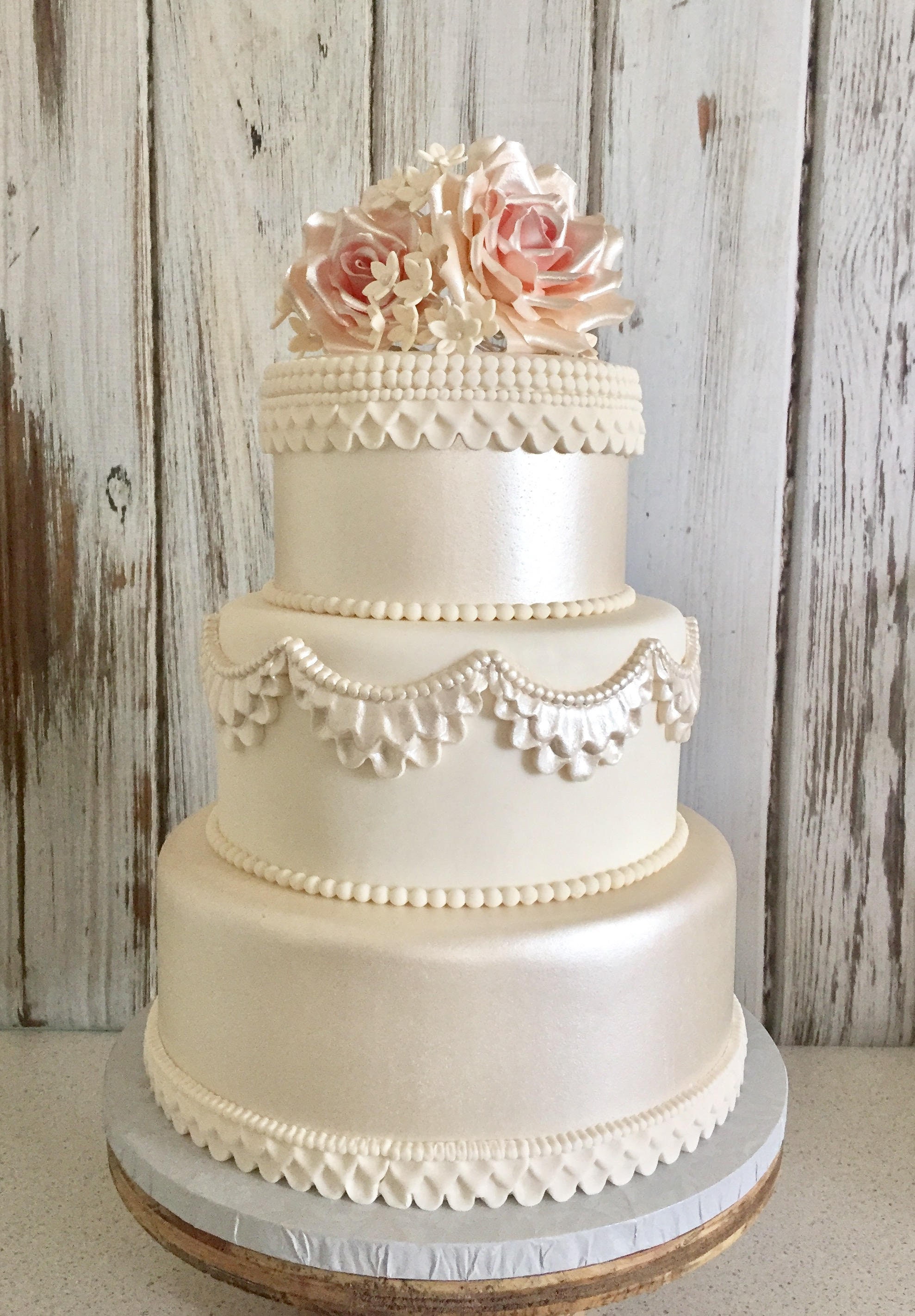 Three Tier Fondant Wedding Cake Fake Wedding Cake Faux | Etsy