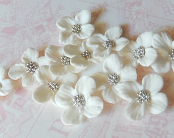 24 White Fondant Blossoms, White Flower Cupcake  Toppers