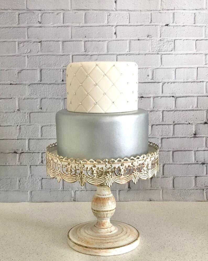 Two Tier Fondant Wedding Cake Fake Wedding Cake Faux Wedding Etsy