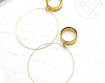 Gold Hoop Dangle Plugs: Stainless Steel Screw-Back Tunnels 2G 0G 00G 1/2" 9/16" 5/8" 11/16" 3/4” 13/16" 7/8" 1"