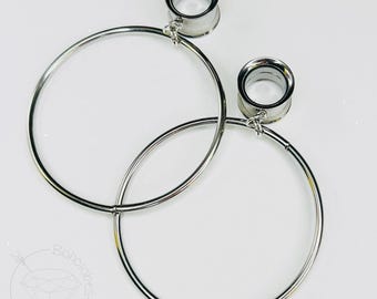 Wire Hoop Screw Back Plugs: Yellow Gold, White Gold Dangle Tunnels 2G 0G 00G 1/2" 9/16" 5/8" 11/16" 3/4” 13/16" 7/8" 1" 1 1/8" 1 3/16"