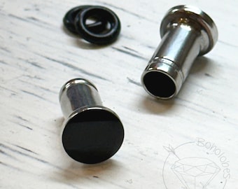 Black and silver minimalist stud plugs 14g 12g 10g 8g 6g 4g 2g