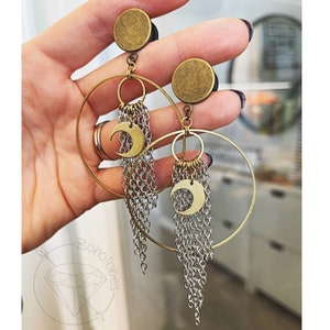Celestial moon two toned chain bohemian plugs gauges tunnels 8g 6g 4g 2g 1g 0g 00g 7/16&quot; 1/2 9/16&quot; 5/8&quot; 3/4&quot; 7/8&quot; 1&quot;