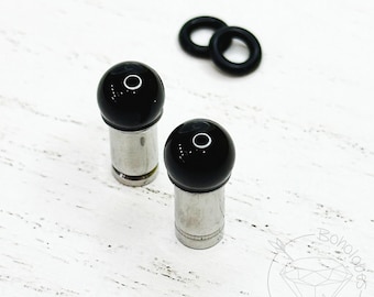 Black Onyx Pearl Ball Tunnels: Surgical Steel Gauges 14g 12g 10g 8g 6g 4g 2g 1g 0g 11/32” 00g 7/16”