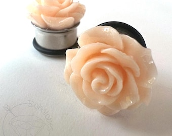 Large Resin Rose Flower Plugs: Gauged Ear Stretcher Tunnels