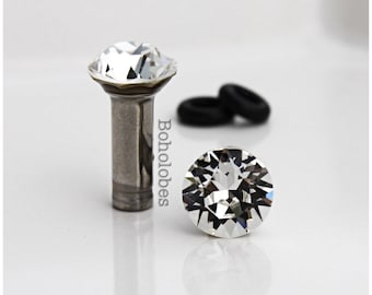 8mm Austrian Crystal plugs stainless steel plugs for stretched ears Sizes: 6g 4g 2g 1g 0g