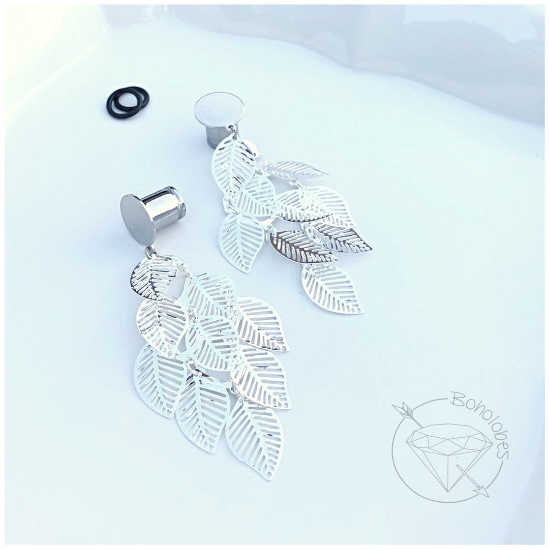 Vintage leaf foliage dangle plugs retro bohemian plugs gauges tunnels 8g 6g 4g 2g 1g 0g 00g 7/16&quot; 1/2&quot; 9/16&quot; 5/8&quot; 3/4&quot; 7/8&quot; 1&quot;