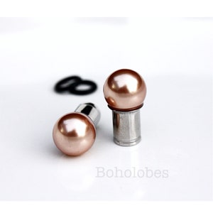 Rose Gold copper pearl plugs 6mm 8mm 10mm 12mm ball plugs: 14g 12g 10g 8g 3mm 6g 4mm 4g 5mm 2g 6mm 1g 0g 11/32 9mm 00g