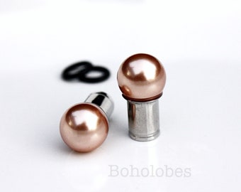 Rose Gold copper pearl plugs 6mm 8mm 10mm 12mm ball plugs: 14g 12g 10g 8g 3mm 6g 4mm 4g 5mm 2g 6mm 1g 0g 11/32 9mm 00g