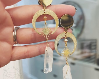 Bohemian crescent moon quartz gold plugs gauges tunnels 8g 6g 4g 2g 1g 0g 11/32” 00g 7/16” 1/2” 9/16” 5/8” 11/13” 3/4” 13/16” 7/8” 1”