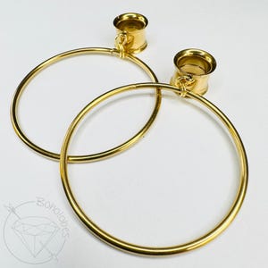 Yellow gold / white gold wire hoop screw back plugs gauges tunnels: 2g 0g 00g 1/2&quot; 9/16&quot; 5/8&quot; 18mm 3/4&quot; 20mm 22mm 25mm