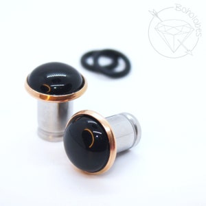 Black Agate cameo hider plugs tunnels for gauged ears:  14g 12g 10g 8g 6g 4g 2g 1g 0g 11/32" 00g 7/16" 1/2"