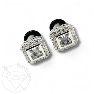 Princess Cut CZ Halo Silver Plugs: Modern Wedding Gauges 8g 6g 4g 2g 1g 0g