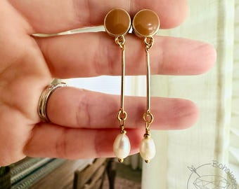 Gold pearl dangle Plugs, Gauges Tunnels 14g 12g 10g 8g 6g 4g 2g 1g 0g