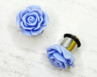 Large matte rose flower plugs gauges for gauged or stretched ears: Sizes 8g, 6g, 4g, 2g, 1g, 0g, 11/32", 00g, 7/16", 1/2"