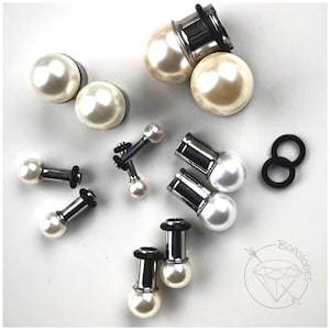 Pearl ball plugs wedding bridal plugs single flare plugs tunnels 14g 12g 10g 8g 6g 4g 2g 1g 0g 11/32&quot; 00g 7/16&quot; 1/2&quot; 9/16&quot; 5/8&quot; 3/4&quot; 7/8&quot; 1&quot;