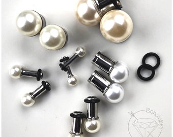 Pearl ball plugs wedding plugs single flare plugs tunnels 12g 10g 8g 6g 4g 2g 1g 0g 11/32" 00g 7/16" 1/2" 9/16" 5/8" 3/4" 7/8" 1"