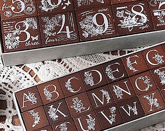 Juego de sellos de madera con letras y números: Sellos para diario y planificador