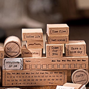 Sello de madera para planificador, sello con frases en inglés, sello para diario, sello de goma para diario, sello semanal, sello de decoración, 16 estilos a elegir