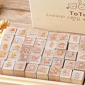 Korean Stamp Set  -- Wooden Rubber Stamp Set -- Diary Stamps - 40 pcs