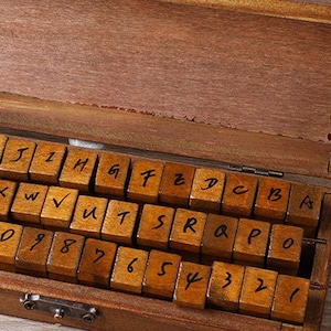 Conjunto de carimbos de alfabeto vintage – Carimbos de borracha de madeira – Carimbos de borracha – Capital (forma manuscrita) – 42 peças