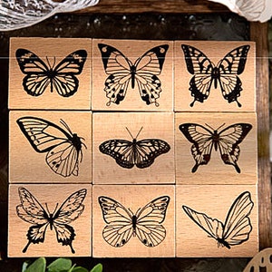 Conjunto de carimbos de borboleta (9 peças), carimbos de borracha de madeira, carimbos de decoração, carimbos de diário, carimbos de scrapbook, conjunto de carimbos de diário