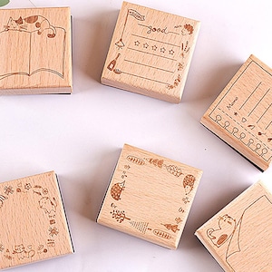 6 Pcs Planner Stamps Set, Cat Themed Stamps, Journal Stamps, Decoration Stamps, Rubber Stamp Set, Scrapbook Stamps