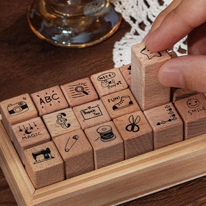 Daily Life Stamp Set: 18 Wood Rubber Journal Planner Stamps