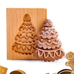 Christmas Tree Cookie Mold: Wooden Gingerbread Stamp