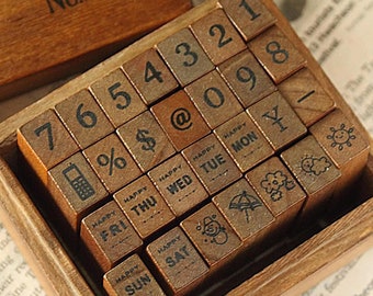 Vintage Number & Weather Rubber Stamp Set - 28 pcs