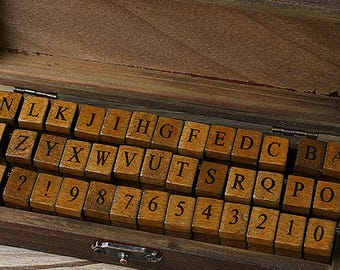 Vintage Alphabet Stamp Set: 42 Wooden Rubber Stamps