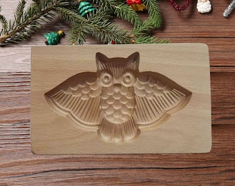 Owl Wooden Cookie Mold: Beech Wood Embosser Stamp