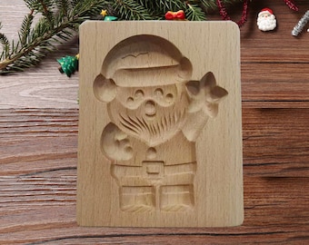Santa Claus Wooden Cookie Mold: Christmas Gingerbread Embosser