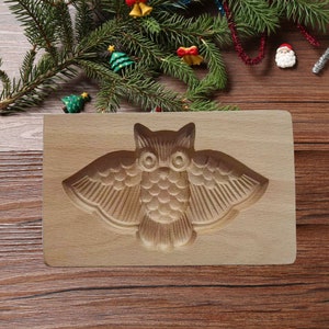 Owl Wooden Cookie Mold: Beech Wood Embosser Stamp