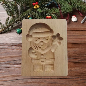 Cookie Cutter, Santa Claus Wooden Cookie Mold, Wood Cookie Stamp, Cookie Embosser for Cookies/Gingerbread