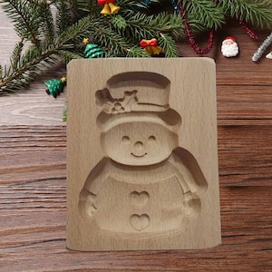 Cookie Embosser for Cookies/Gingerbread, Cookie Cutter, Smile Snowman Wooden Cookie Mold, Wood Cookie Stamp