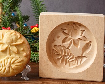Wooden Lotus Cookie Mold: Embosser Stamp, Gift for Mom
