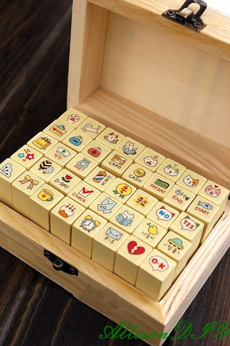 Deco Stamp 40 Pcs Cat Style Wood Stamp Set ON SALE AH201653 Rubber Stamp
