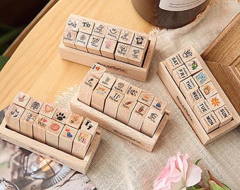 Diary Stamp Set  -- Wooden Rubber Stamp Set -- Korean Stamps - 4 styles can be chosen