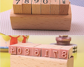 Juego de sellos numéricos: sellos de goma de madera, 12 piezas