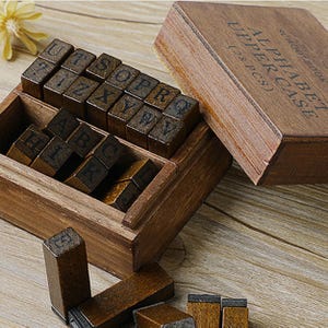 Juego de sellos con letras del alfabeto vintage - Juego de sellos de goma de madera - Sellos de goma - Sellos con letras
