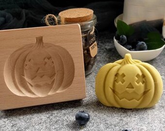 Pumpkin Wood Cookie Mold: Gingerbread Embosser, Halloween Baking (3.9"x3.1"x0.8")