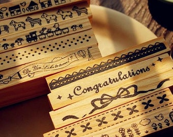 10 Pcs Lace Stamp Set -- Rubber Stamps -- Diary Stamps - Animal and Lace-AHS201411