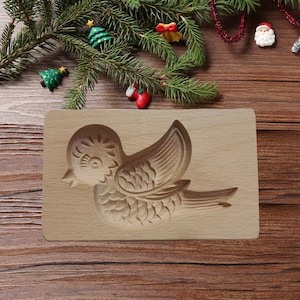 Sparrow Wooden Cookie Mold: Embosser Stamp for Gingerbread