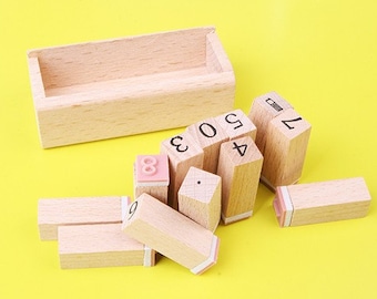 Number Stamp Set -- Wooden Rubber Stamp Set -- Korean Stamps - Diary Stamps -- 12 pcs