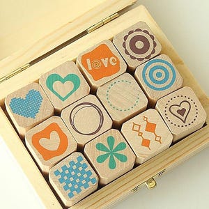 Korean Rubber Stamps: Simple Pattern Diary Stamps, 12 pcs