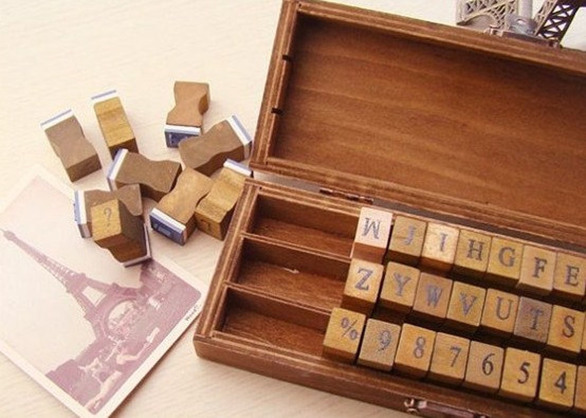 Vintage Alphabet Stamp Set Wooden Rubber Stamps Rubber Etsy