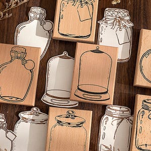 6 Styles Bottle Stamps, Rubber Stamps, Decoration Stamps, Diary Stamps, Journal Stamps, Scrapbook Stamps, Wood Stamps, Pattern Stamps